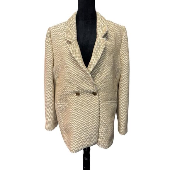 Anine Bing Herringbone Tweed Classic Blazer Tan/White Jacket XL - Picture 5 of 15
